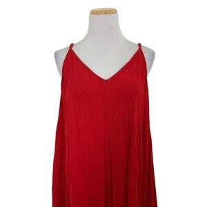 Treasure And Bond Red Coastal Travel Maxi Dress Rayon Beach Cruise Pockets 1X